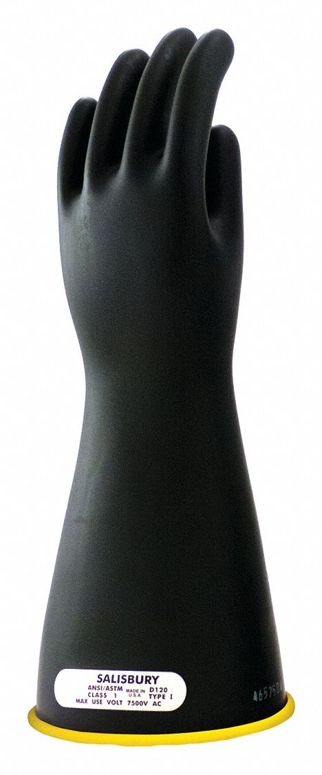 ELECTRICAL INSULATING GLOVES, 7500V AC/11, 250V DC, 14 IN L, STRAIGHT CUFF, CLASS 1