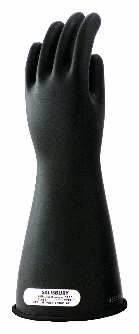 ELECTRICAL INSULATING GLOVES, 7500V AC/11, 250V DC, 14 IN L, STRAIGHT CUFF, BLK