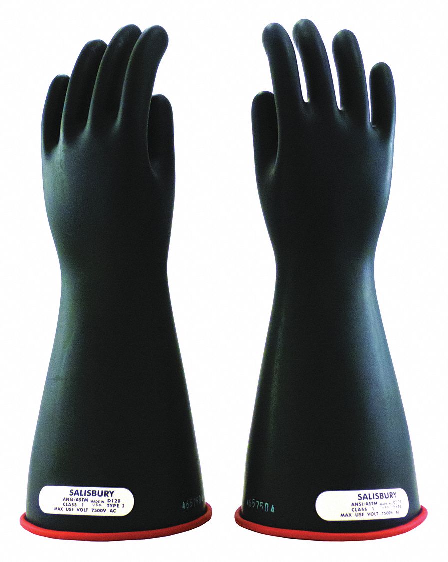 ELECTRICAL INSULATING GLOVES, 7500V AC/11, 250V DC, 14 IN L, STRAIGHT CUFF, CLASS 1