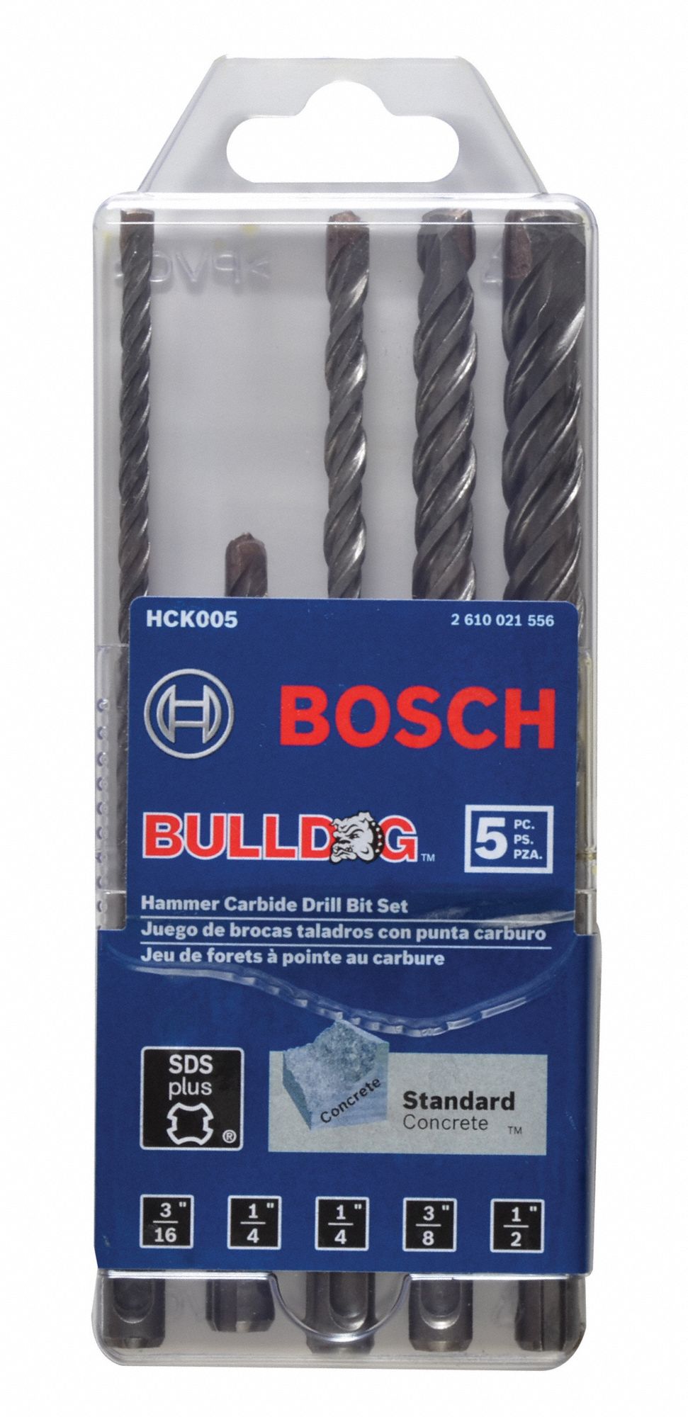 BOSCH Rotary Hammer Drill Set, SDS Plus, 5 Number of Drill Bits