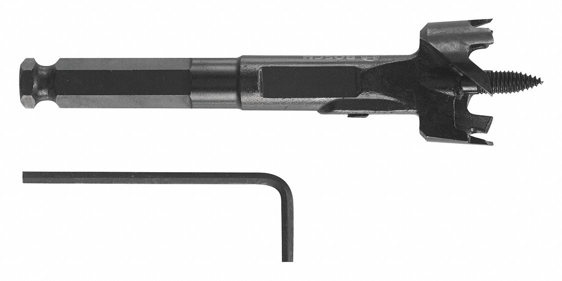 BOSCH Self Feed Drill Bit 1 3/8 in Drill Bit Size, Hex, 7/16 in Shank
