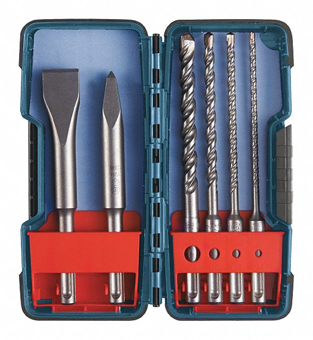 Rotary Hammer Drill Set: 1/4 in_3/8 in_3/16 in_5/32 in Drill Bit Size, 4 in_6 in Overall Lg