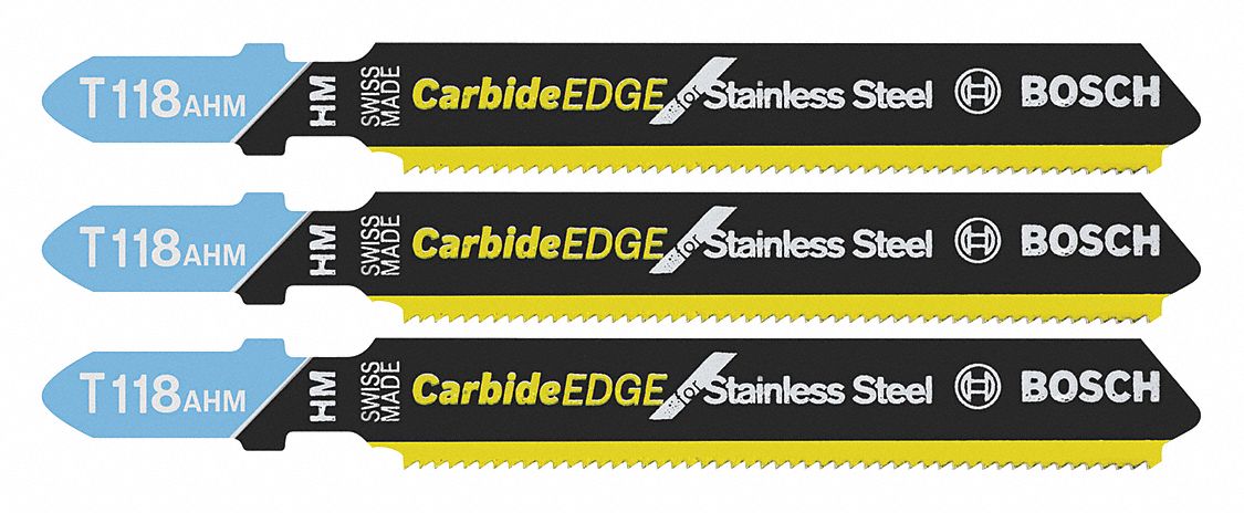 Jigsaw Blade: 24, 3 1/4 in Blade Lg, Carbide, Carbide, Flex for Curved Cuts Cutting Edge, 3 PK