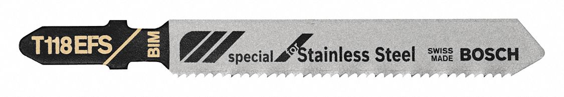 Jigsaw Blade: 18, 3 1/4 in Blade Lg, Bi-Metal, Bi-Metal, T Shank, Stainless Steel, 5 PK