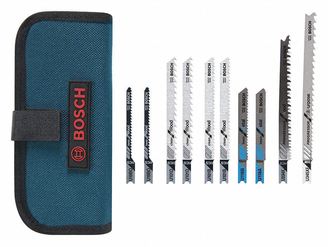 BOSCH UShank Jigsaw Blade Assortment, 10 Pcs 44J803U10CSC Grainger