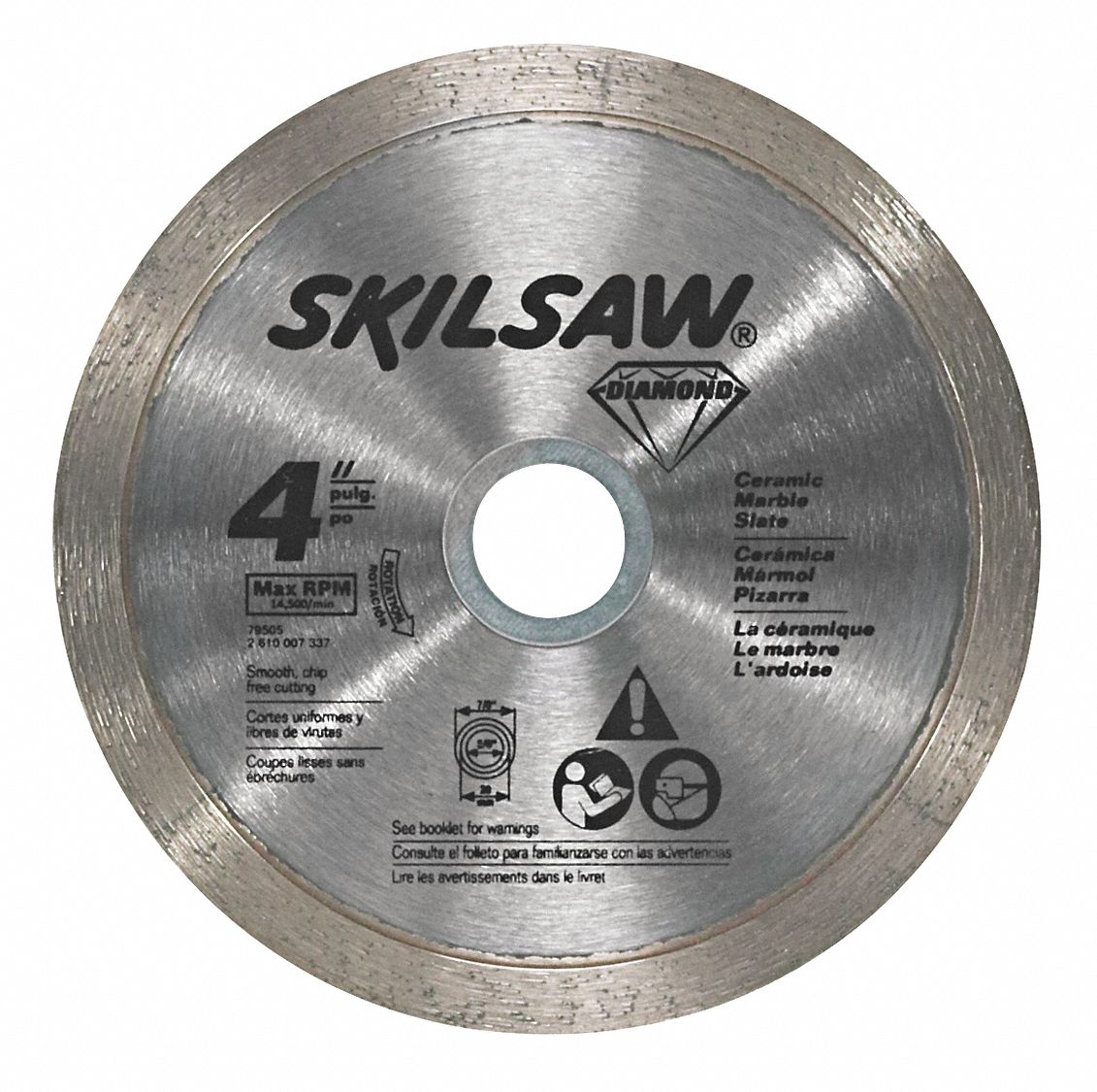 Diamond Saw Blade: 4 in Blade Dia., 5/8 in_25/32 in_7/8 in Arbor Size, Wet, Good, Continuous