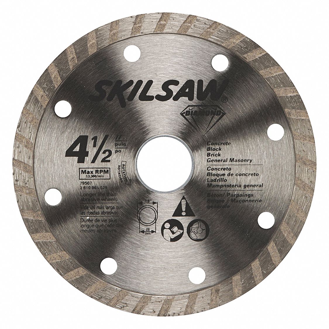 SKIL, 4 1/2 in Blade Dia., 5/8 in_25/32 in_7/8 in Arbor Size, Diamond