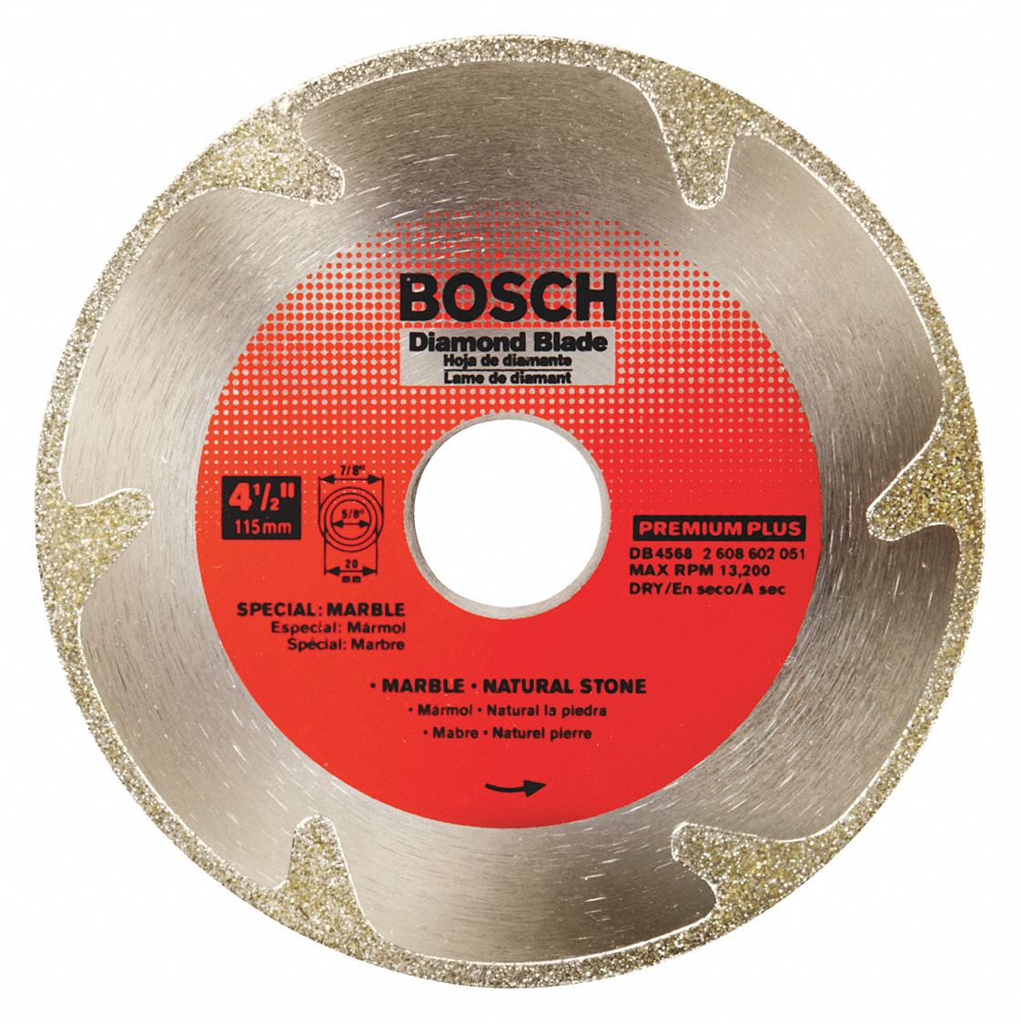 BOSCH, 4 1/2 in Blade Dia., 7/8 in Arbor Size, Diamond Saw Blade 44M024DB4568 Grainger