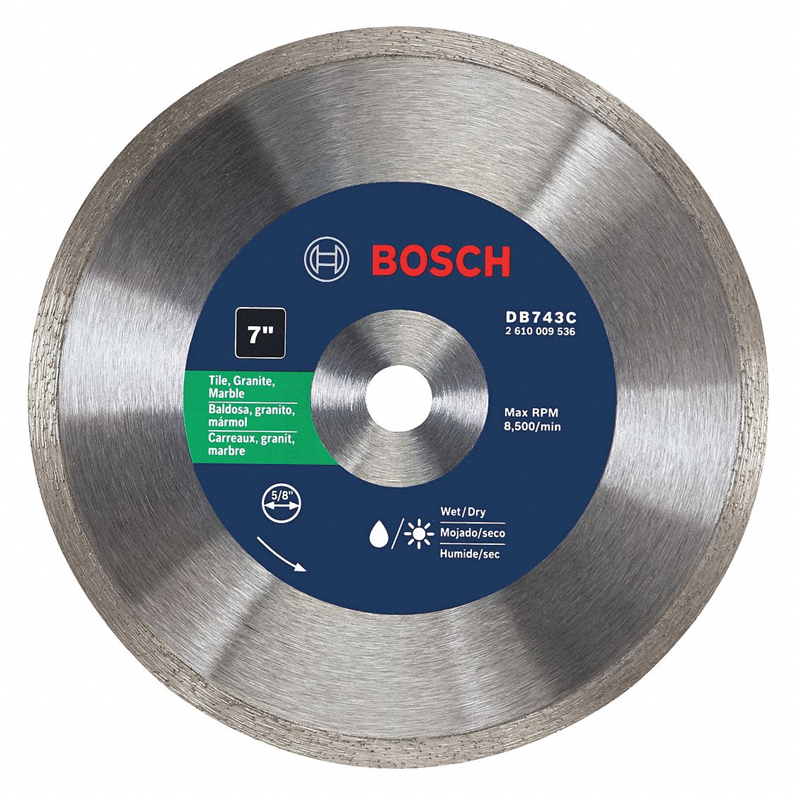BOSCH Tile Saws, Diamond Saw Blade, Ceramic, Granite, Marble Materials Cut, 7 in Blade Dia