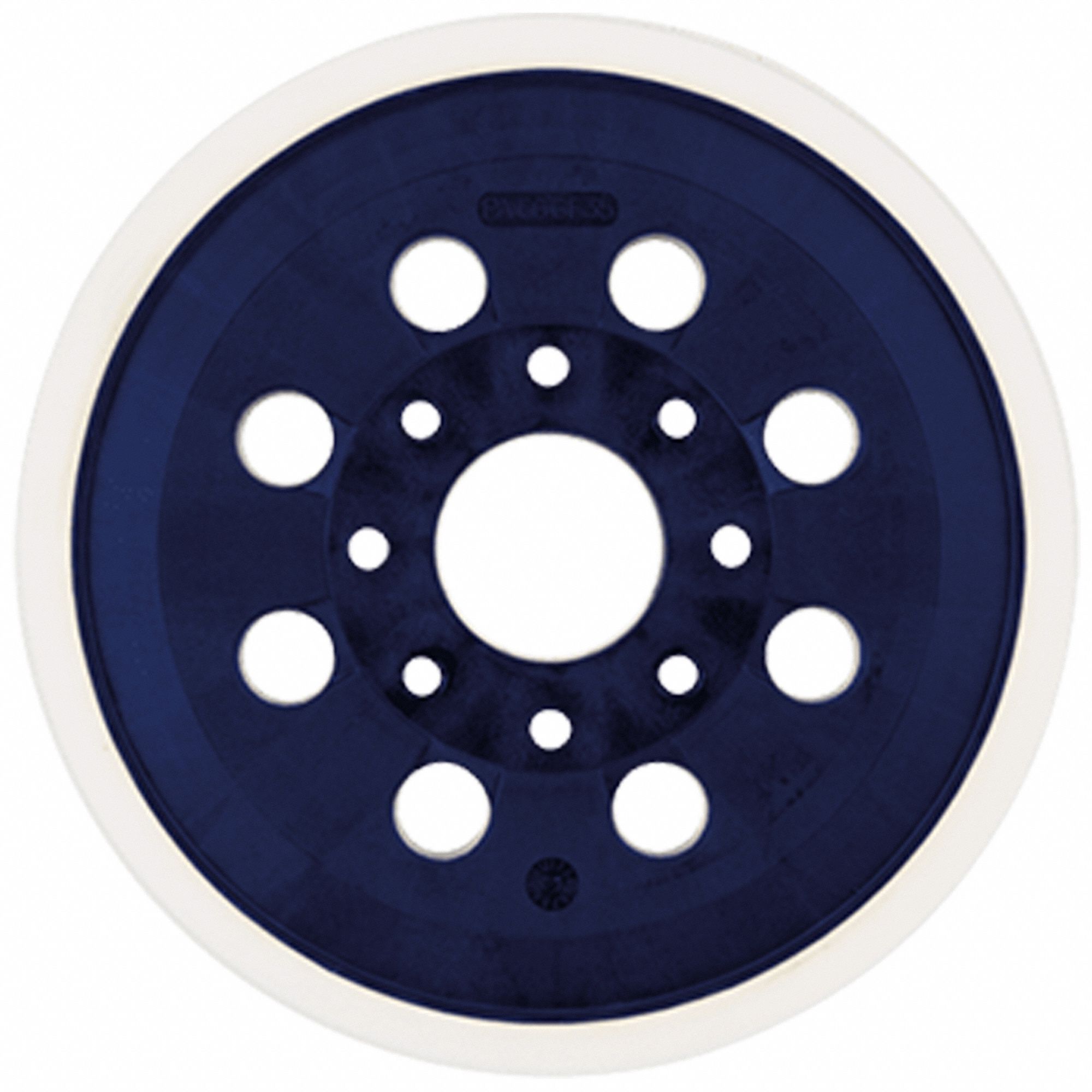 Disc Backup Pad: 5 in Wd, Round, Hook and Loop, Hard, 8 Vacuum Holes, Rubber