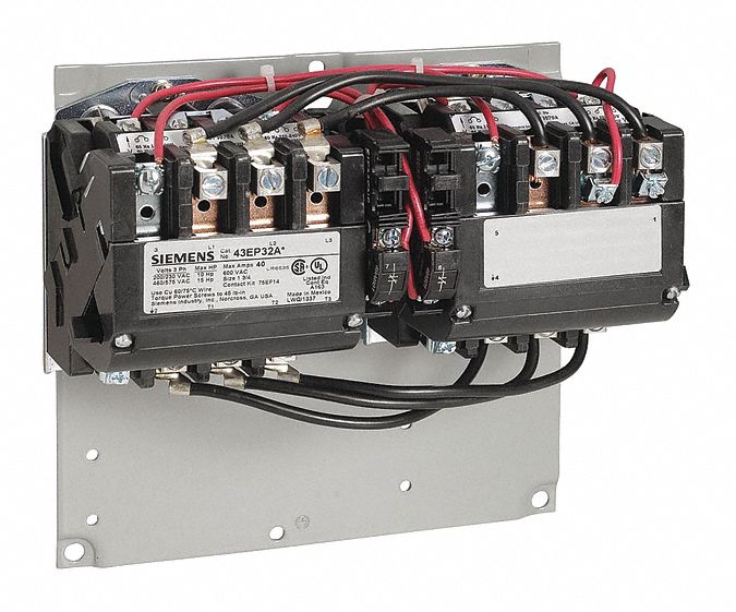 NEMA Magnetic Contactor: Reversing, 3 Poles, NEMA Size 1-3/4, 40 A, 120/240V AC (Dual Rated)
