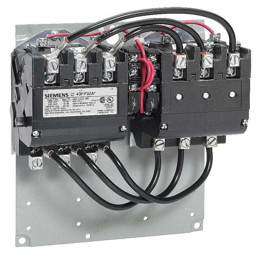 NEMA Magnetic Contactor: Reversing, 3 Poles, NEMA Size 2, 45 A, 120/240V AC (Dual Rated)