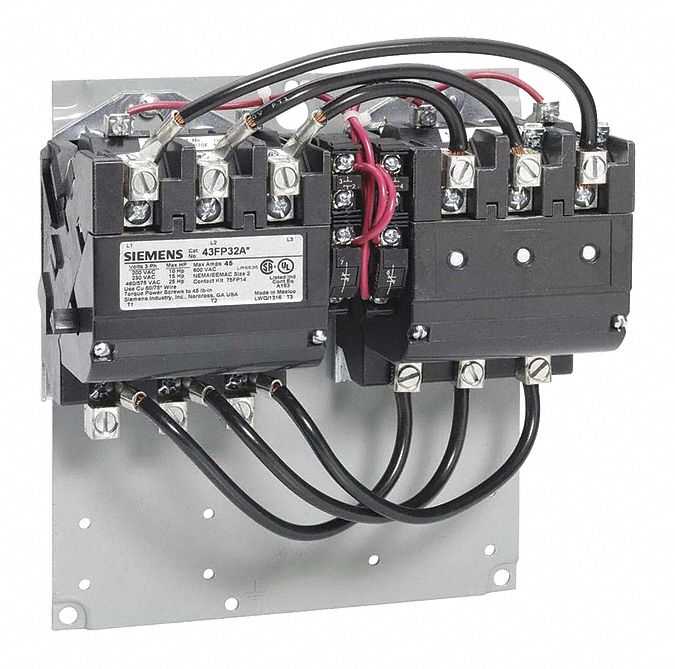 NEMA Magnetic Contactor: Reversing, 3 Poles, NEMA Size 2-1/2, 60 A, 120/240V AC (Dual Rated)