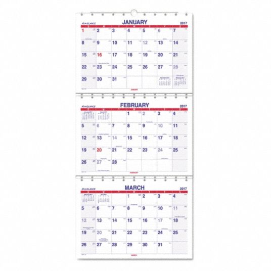 AT-A-GLANCE, White Wirebound Three-Months-Per-Page Wall Calendar ...