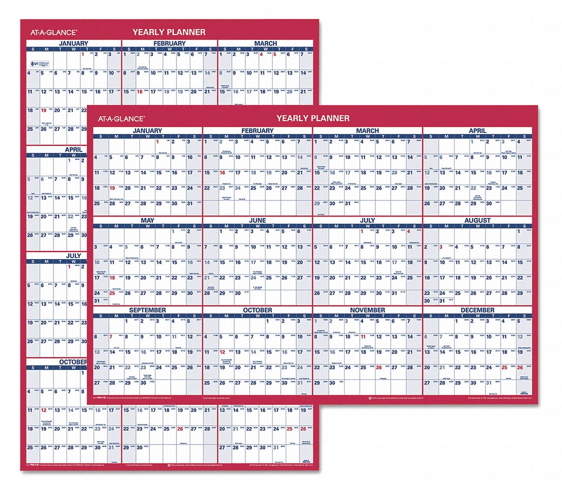 AT-A-GLANCE, Reversible Yearly Wall Calendar - 44NR54|PM212-28 - Grainger