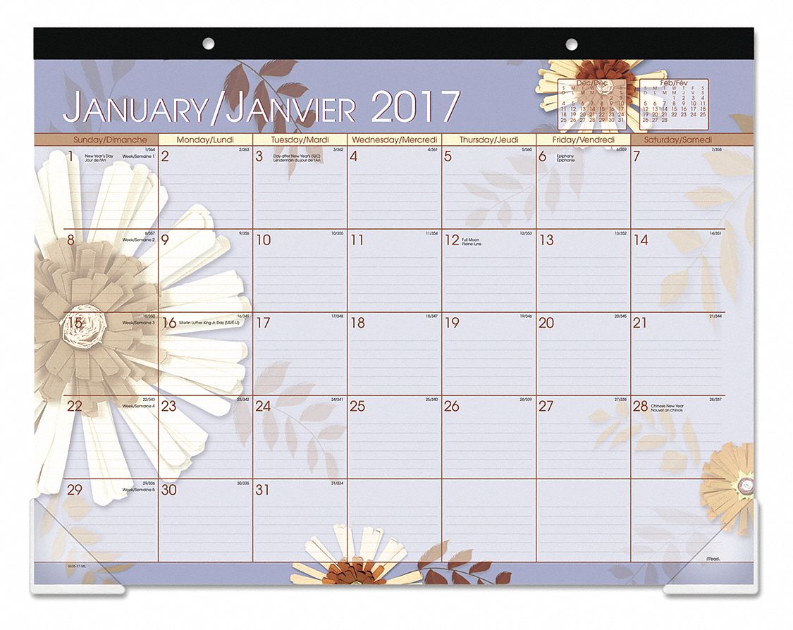 AT-A-GLANCE, Desk Calendar,Floral,22"X17" - 44NP155035 - Grainger