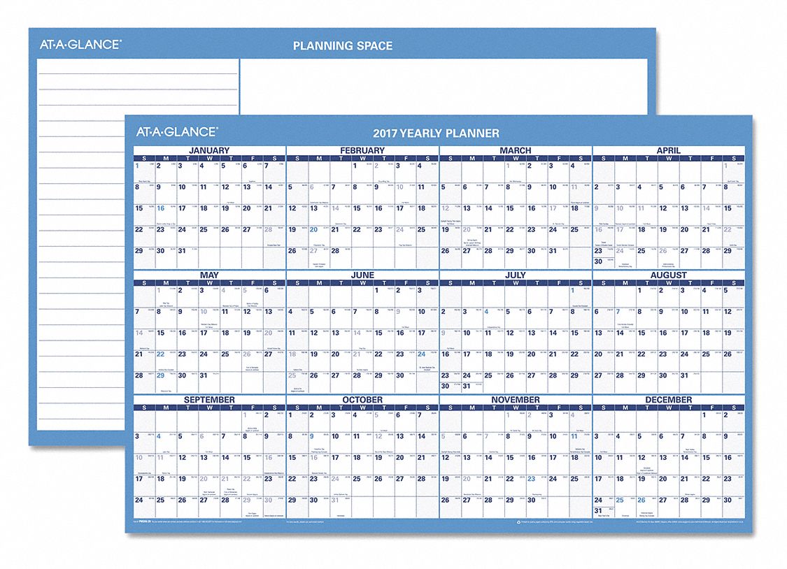 AT A GLANCE Erasable Yearly Wall Calendar Blue 44NR50 PM200 28 