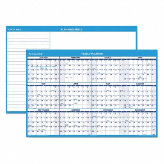 ATAGLANCE Erasable Yearly Wall Calendar,Blue 44NR58PM30028 Grainger