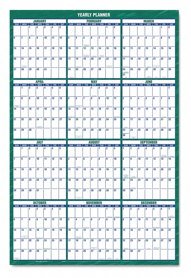 AT-A-GLANCE, Vertical Erasable Wall Calendar,Yearly - 44NR59|PM310-28 ...