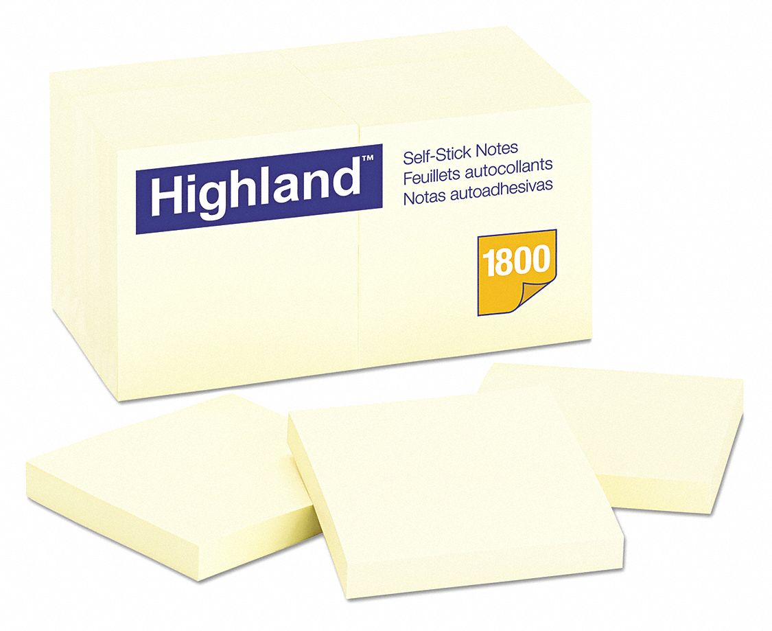 Note, 3"x3", Yellow, PK18