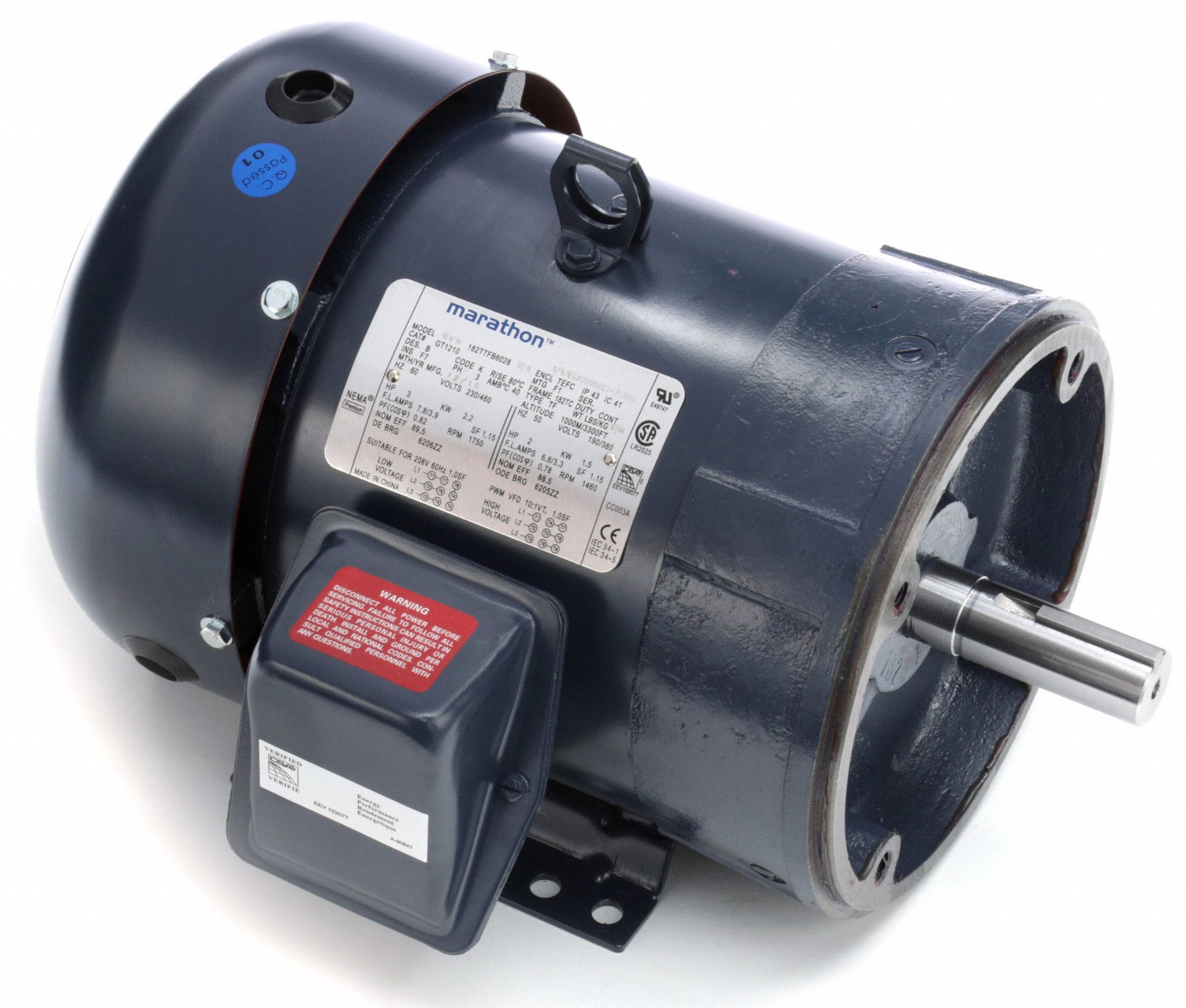 MARATHON MOTORS General Purpose Motor, 3 HP, 3-Phase, Nameplate RPM ...