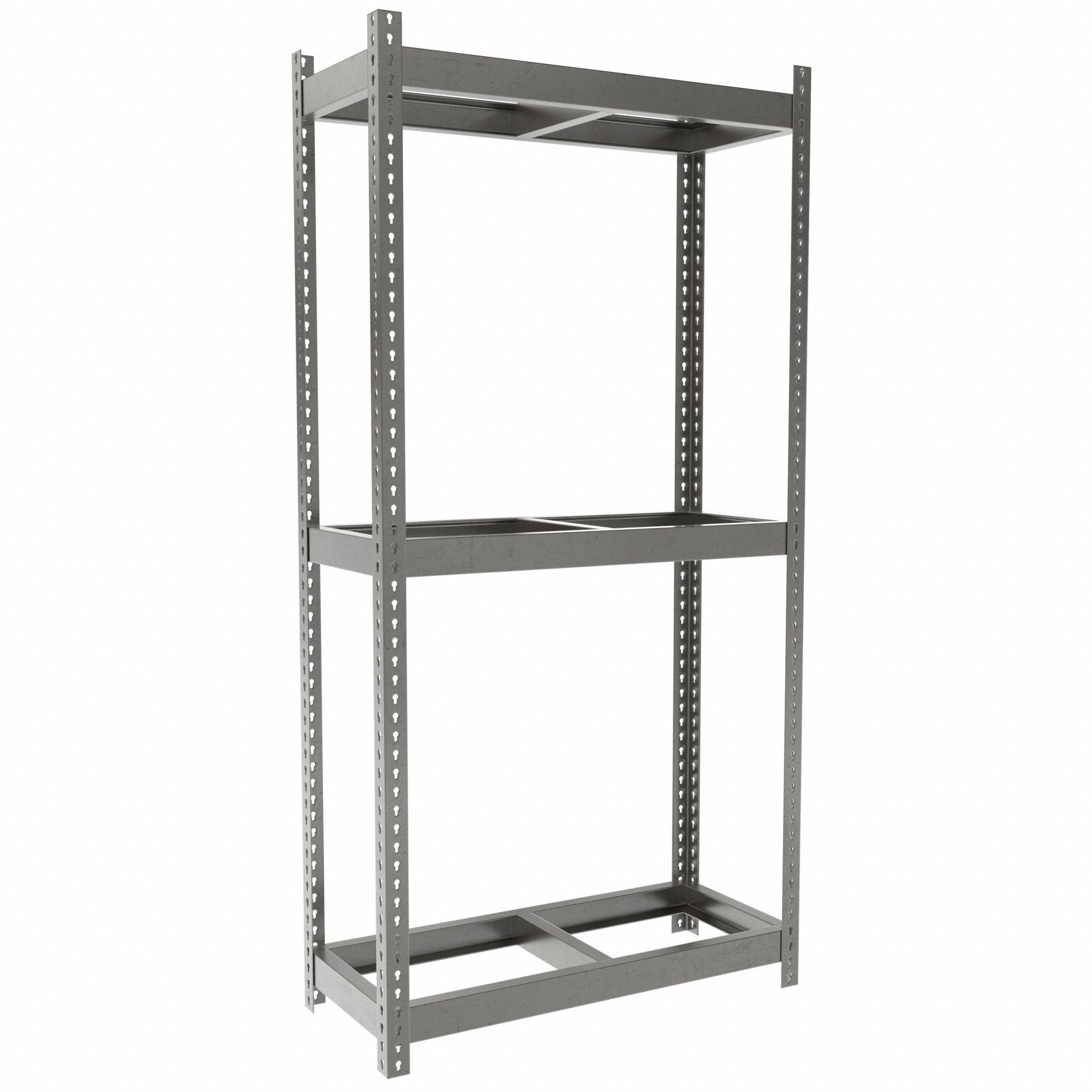 Boltless Shelving: Starter, Heavy-Duty, 42 in x 18 in, 84 in Overall Ht, 3 Shelves, Open