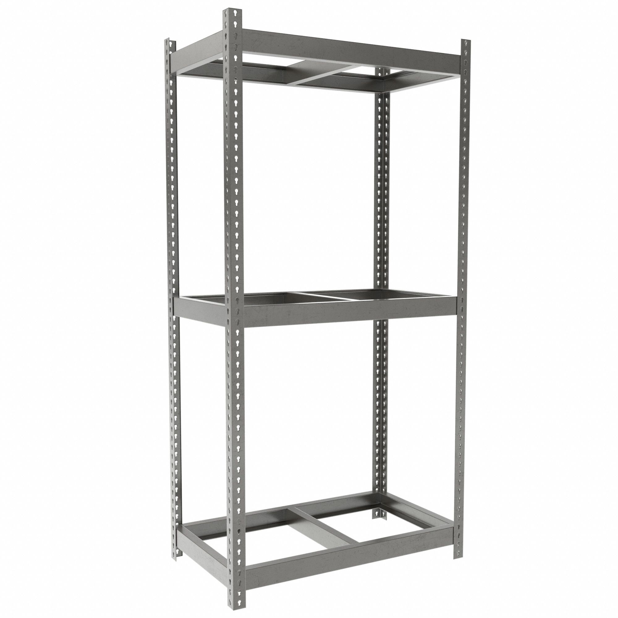 Boltless Shelving: Starter, Heavy-Duty, 42 in x 24 in, 84 in Overall Ht, 3 Shelves, Open
