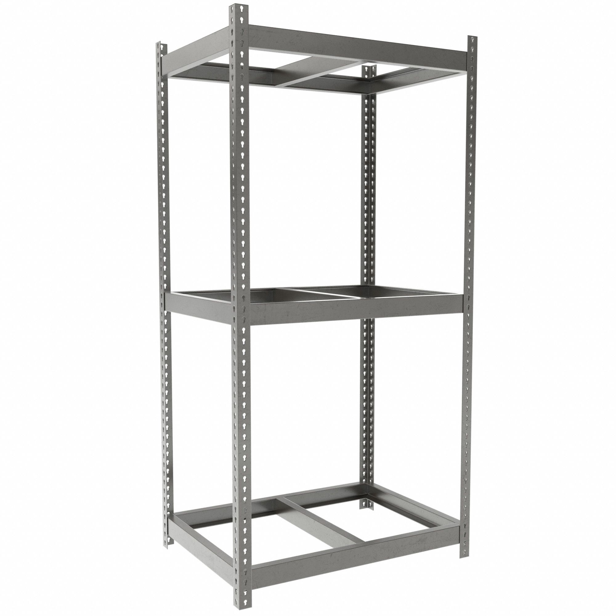 Boltless Shelving: Starter, Heavy-Duty, 42 in x 30 in, 84 in Overall Ht, 3 Shelves, Open