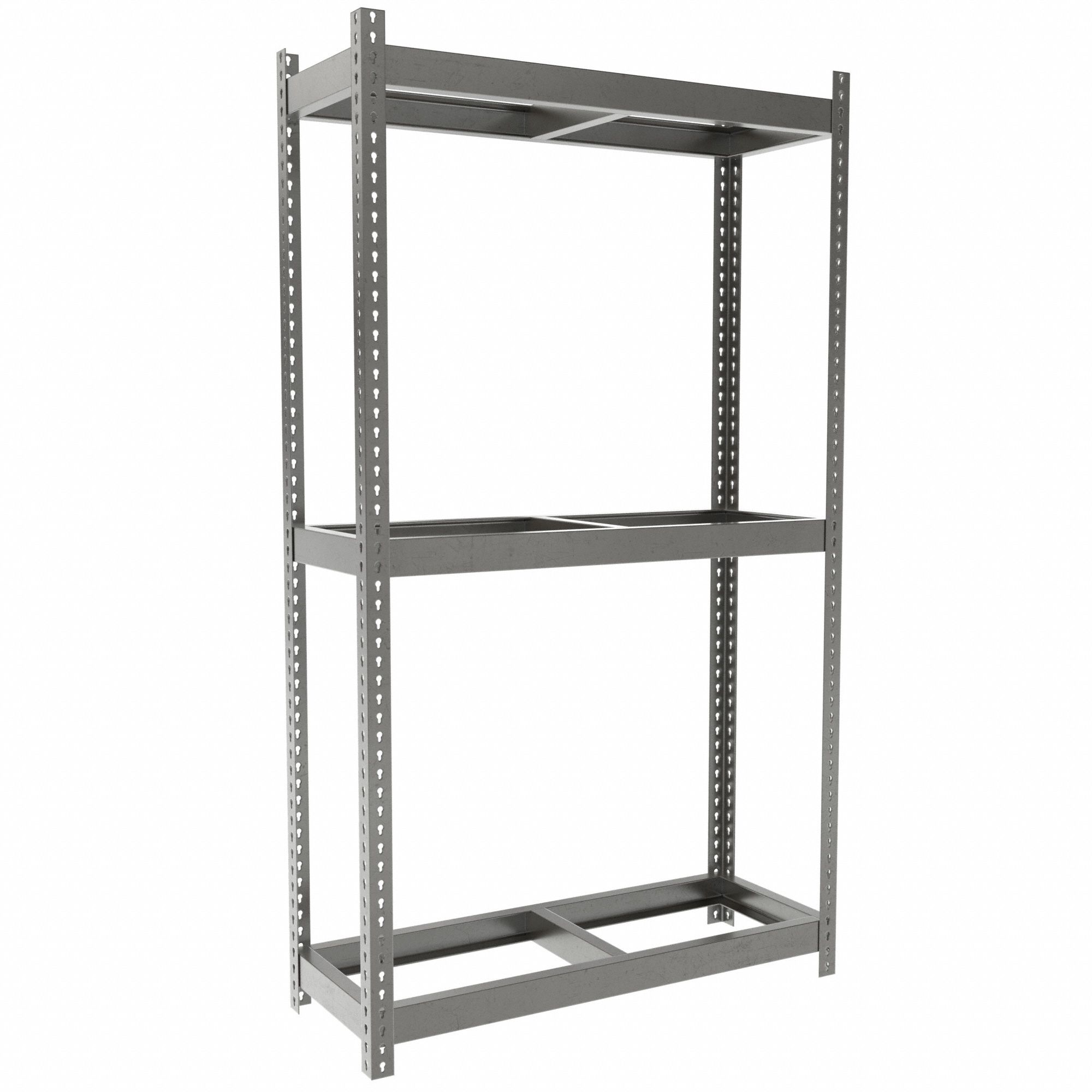 Boltless Shelving: Starter, Heavy-Duty, 48 in x 18 in, 84 in Overall Ht, 3 Shelves, Open