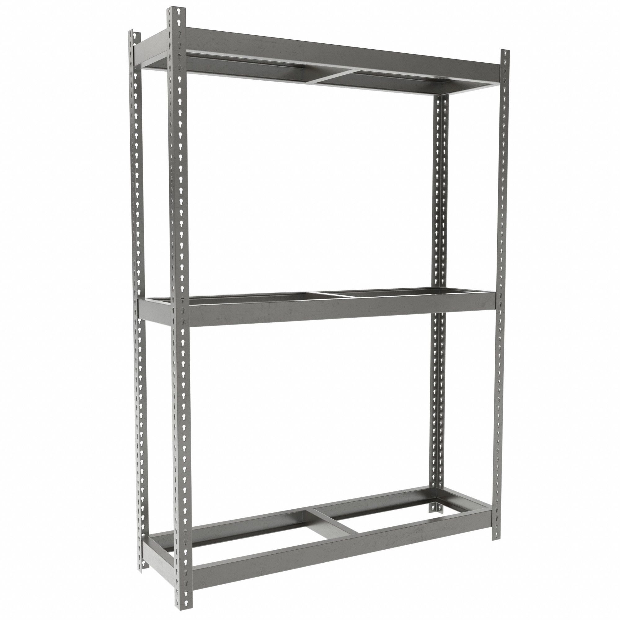 Boltless Shelving: Starter, Heavy-Duty, 60 in x 18 in, 84 in Overall Ht, 3 Shelves, Open