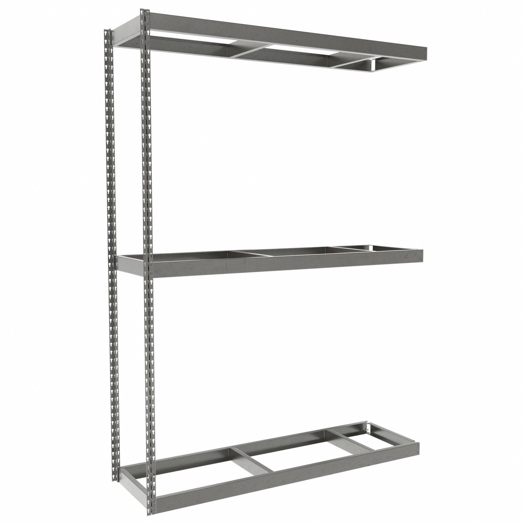 Boltless Shelving: Add-On, Heavy-Duty, 60 in x 18 in, 84 in Overall Ht, 3 Shelves