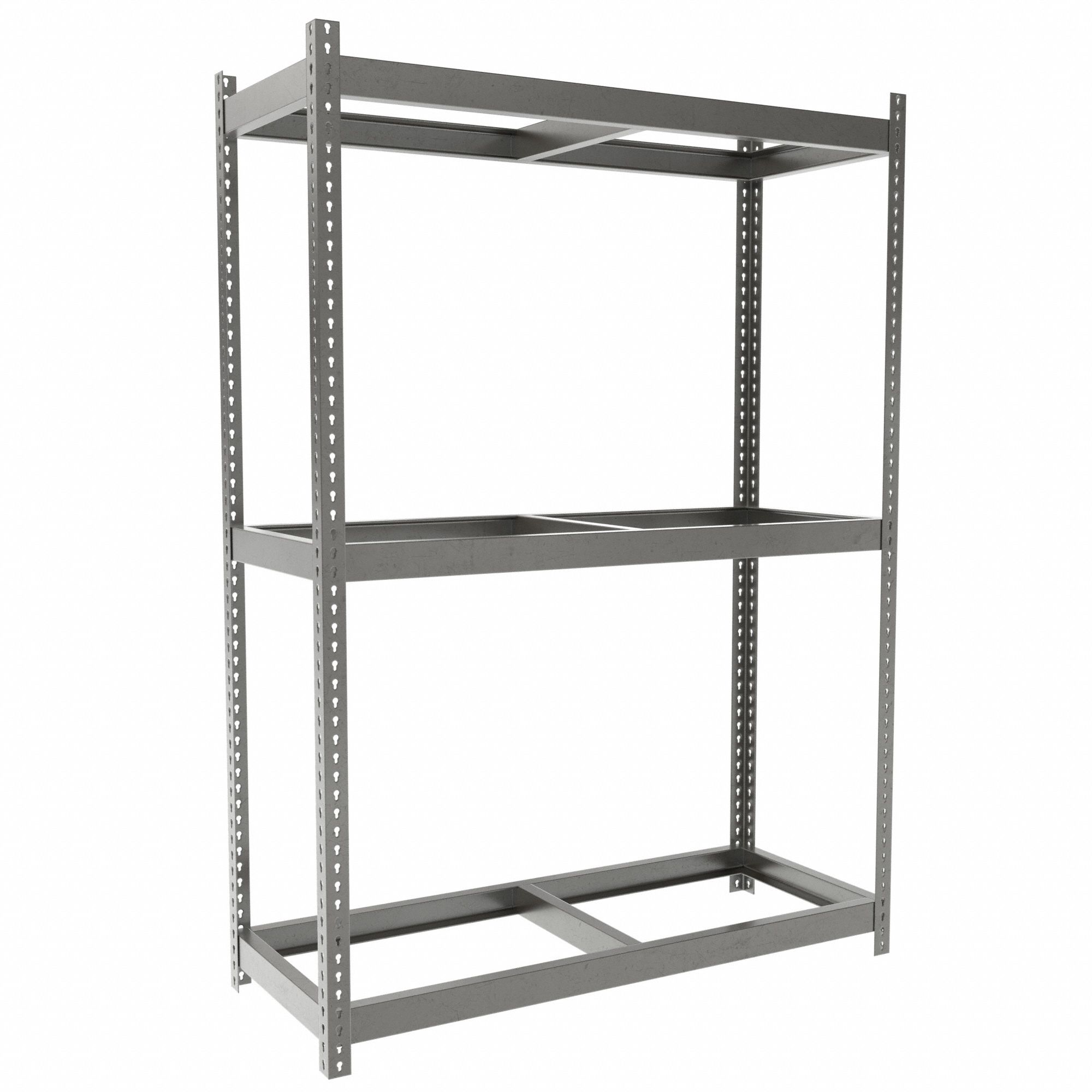 Boltless Shelving: Starter, Heavy-Duty, 60 in x 24 in, 84 in Overall Ht, 3 Shelves, Open