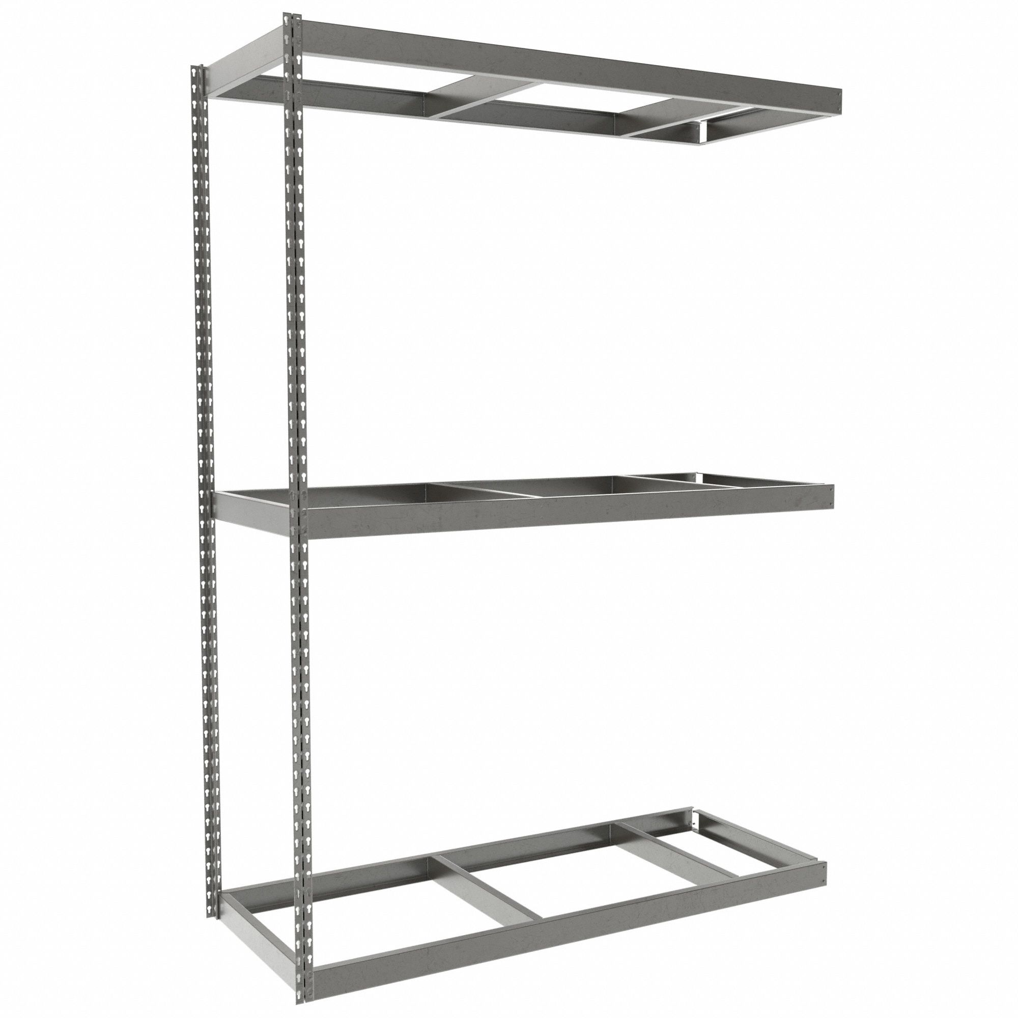 Boltless Shelving: Add-On, Heavy-Duty, 60 in x 24 in, 84 in Overall Ht, 3 Shelves