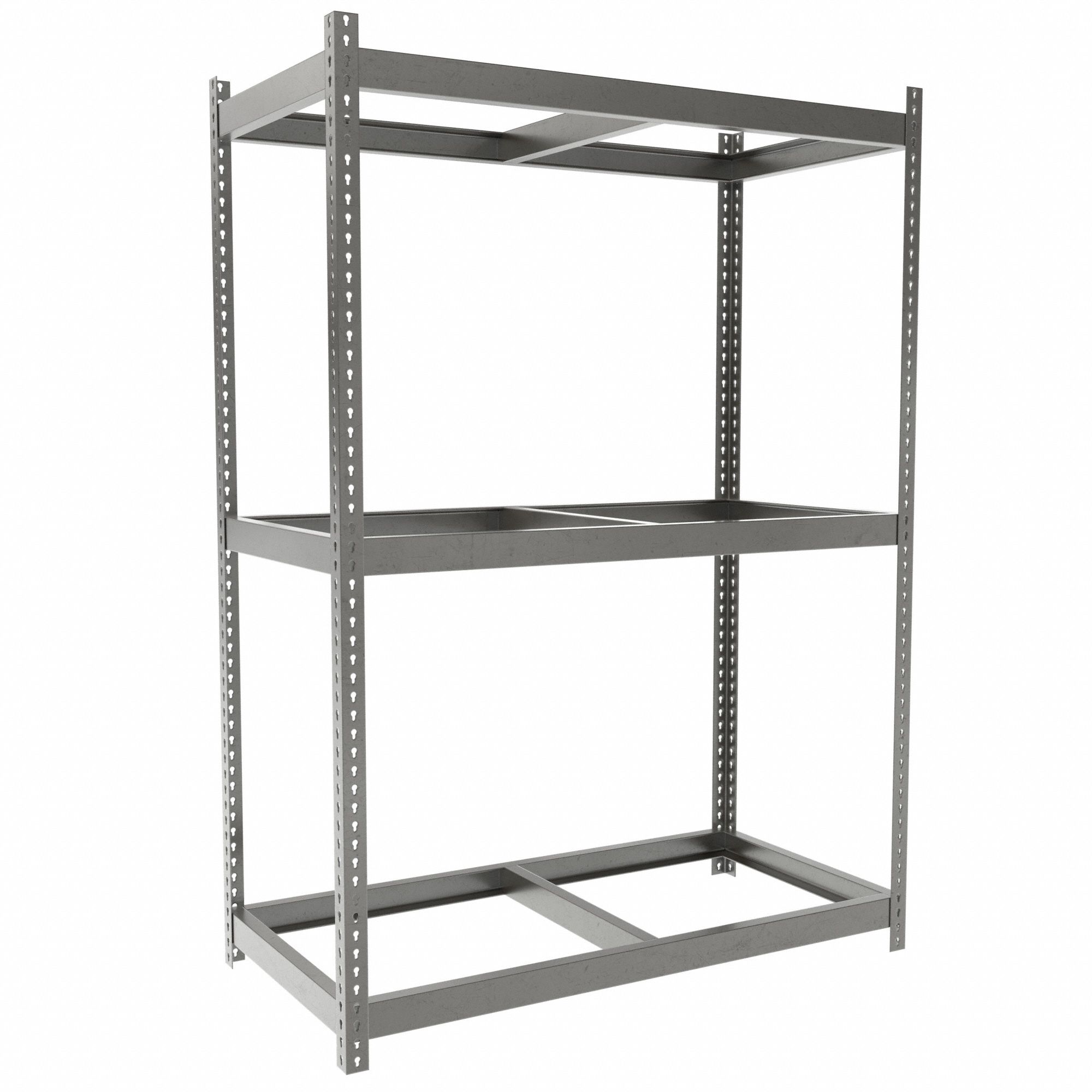 Boltless Shelving: Starter, Heavy-Duty, 60 in x 30 in, 84 in Overall Ht, 3 Shelves, Open