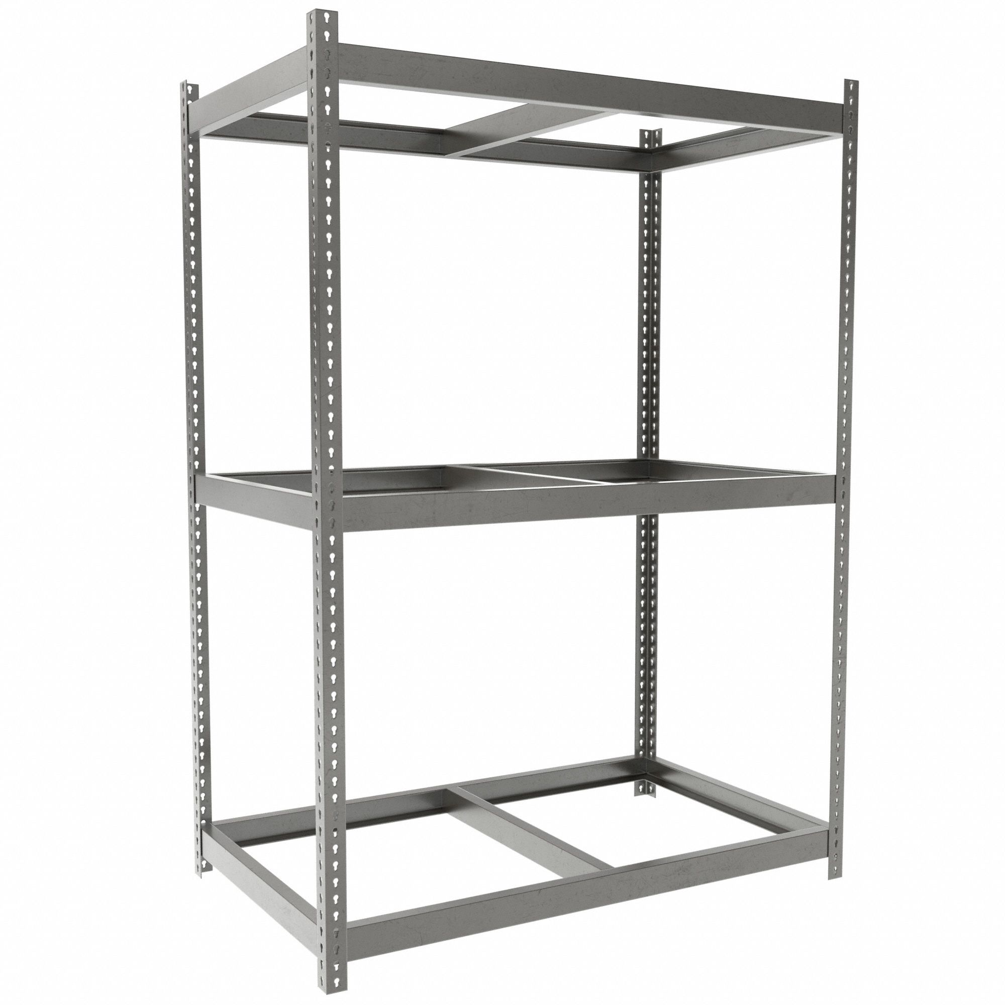 Boltless Shelving: Starter, Heavy-Duty, 60 in x 36 in, 84 in Overall Ht, 3 Shelves, Open
