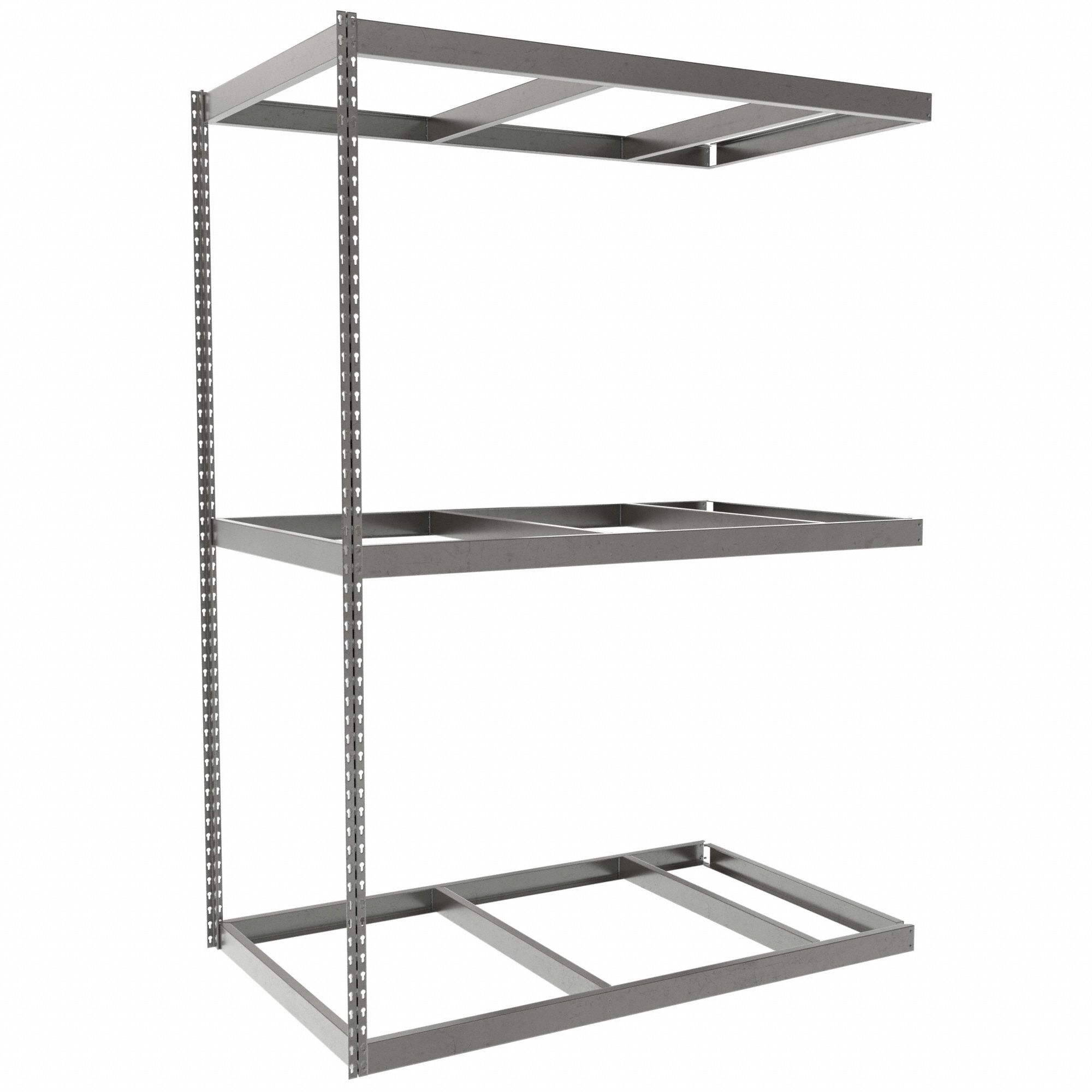 Boltless Shelving: Add-On, Heavy-Duty, 60 in x 36 in, 84 in Overall Ht, 3 Shelves
