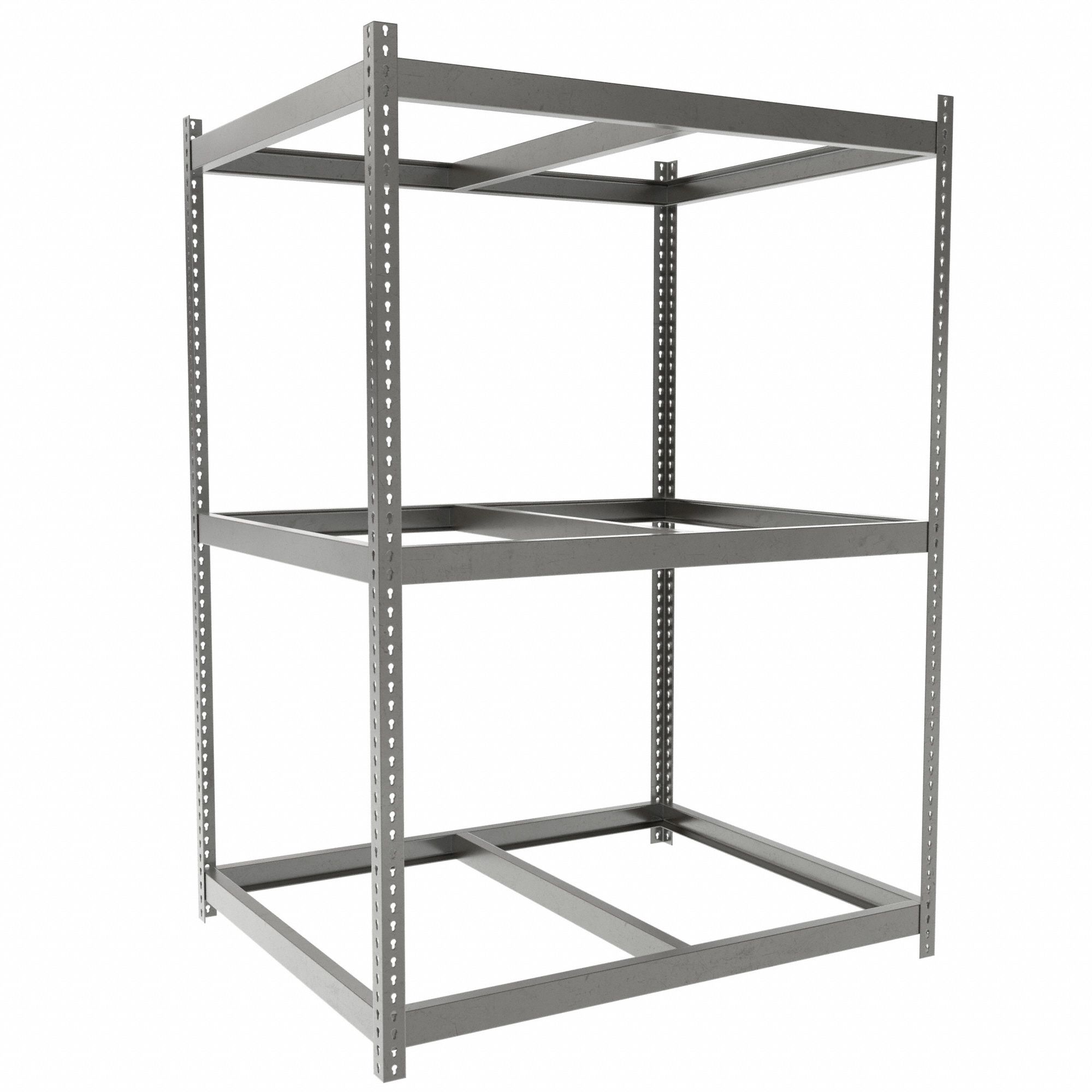 Boltless Shelving: Starter, Heavy-Duty, 60 in x 48 in, 84 in Overall Ht, 3 Shelves, Open