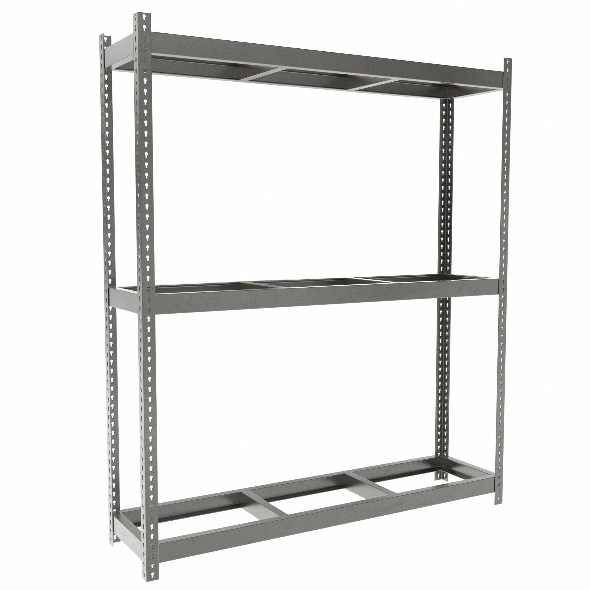 Boltless Shelving: Starter, Heavy-Duty, 72 in x 18 in, 84 in Overall Ht, 3 Shelves, Open