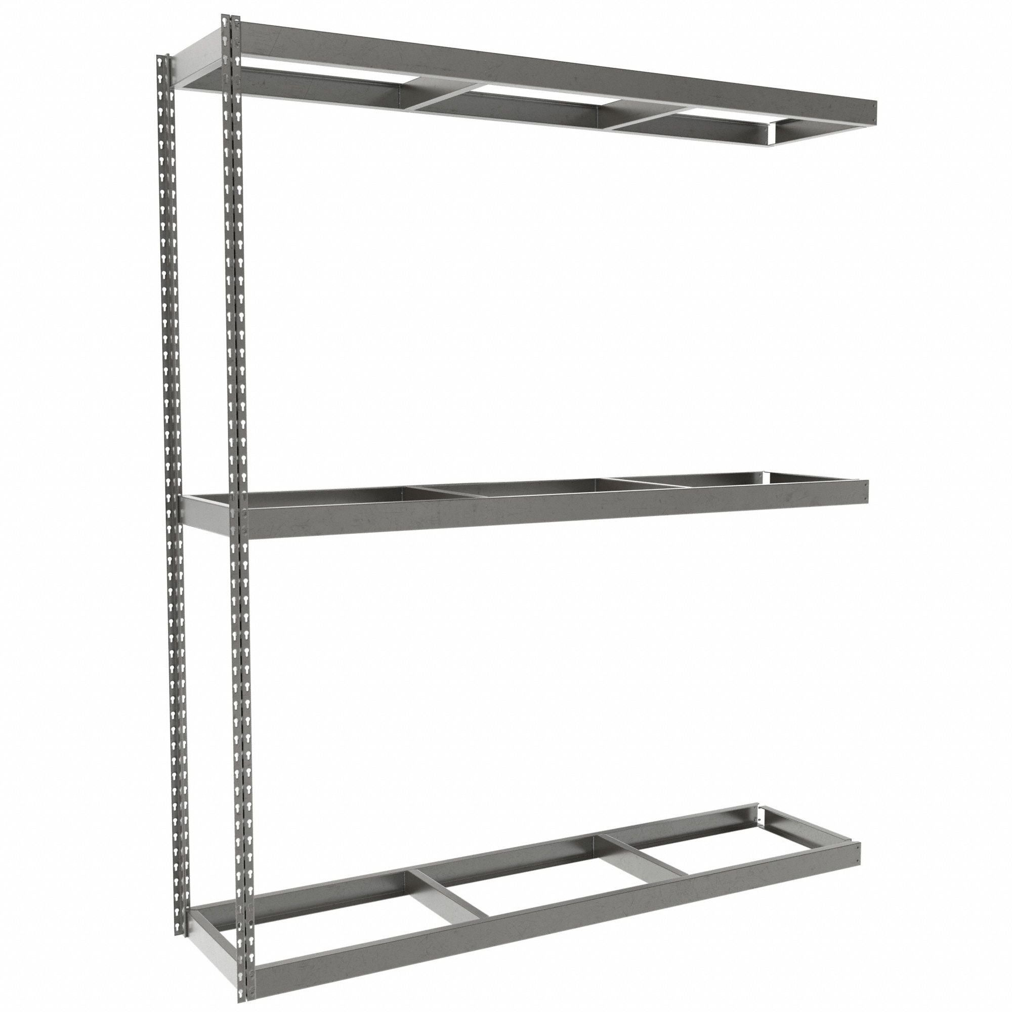 Boltless Shelving: Add-On, Heavy-Duty, 72 in x 18 in, 84 in Overall Ht, 3 Shelves