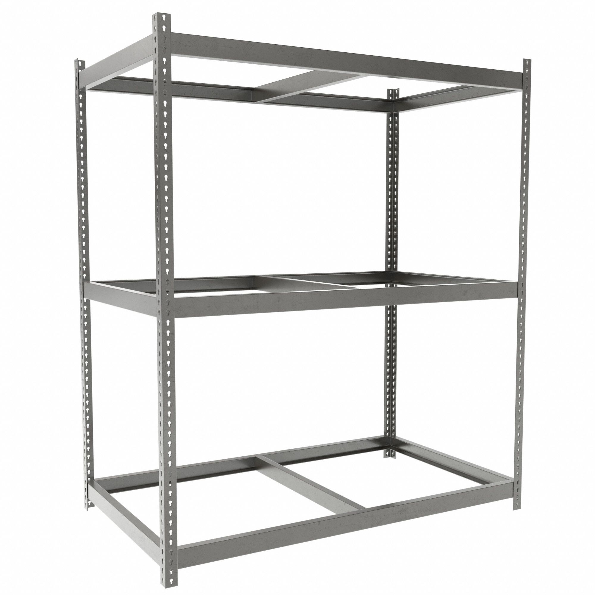 Boltless Shelving: Starter, Heavy-Duty, 72 in x 30 in, 84 in Overall Ht, 3 Shelves, Open
