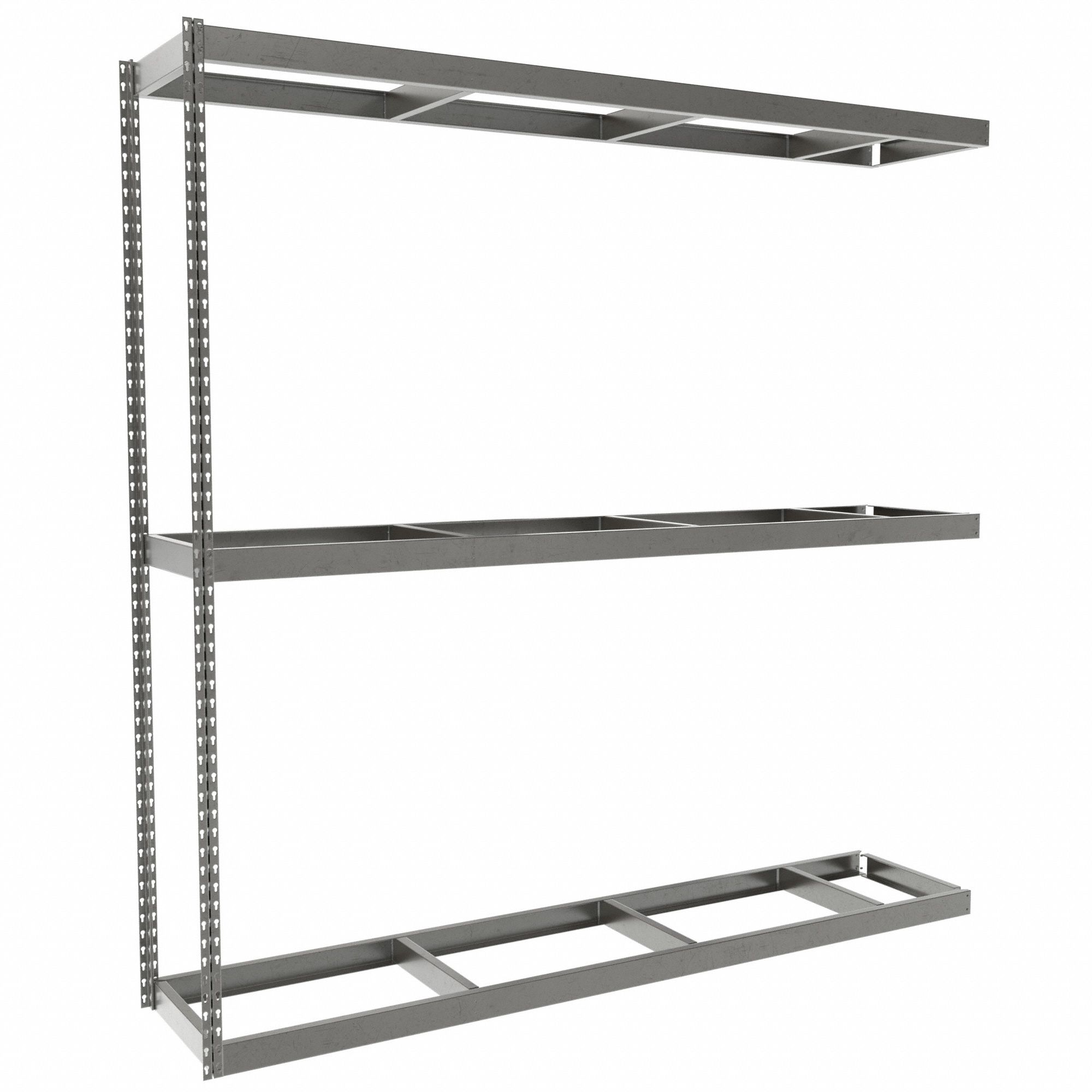 Boltless Shelving: Add-On, Heavy-Duty, 84 in x 18 in, 84 in Overall Ht, 3 Shelves