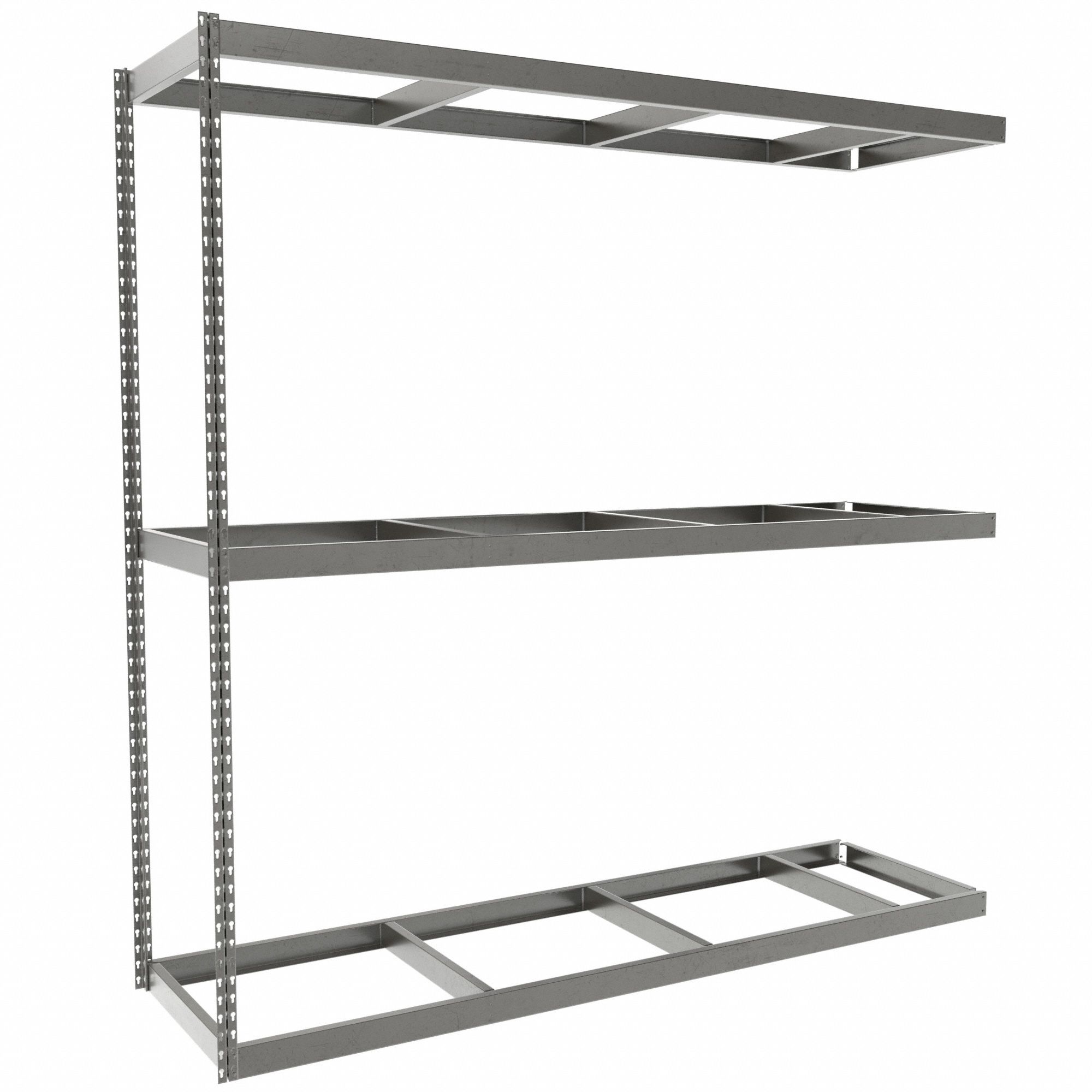 Boltless Shelving: Add-On, Heavy-Duty, 84 in x 24 in, 84 in Overall Ht, 3 Shelves