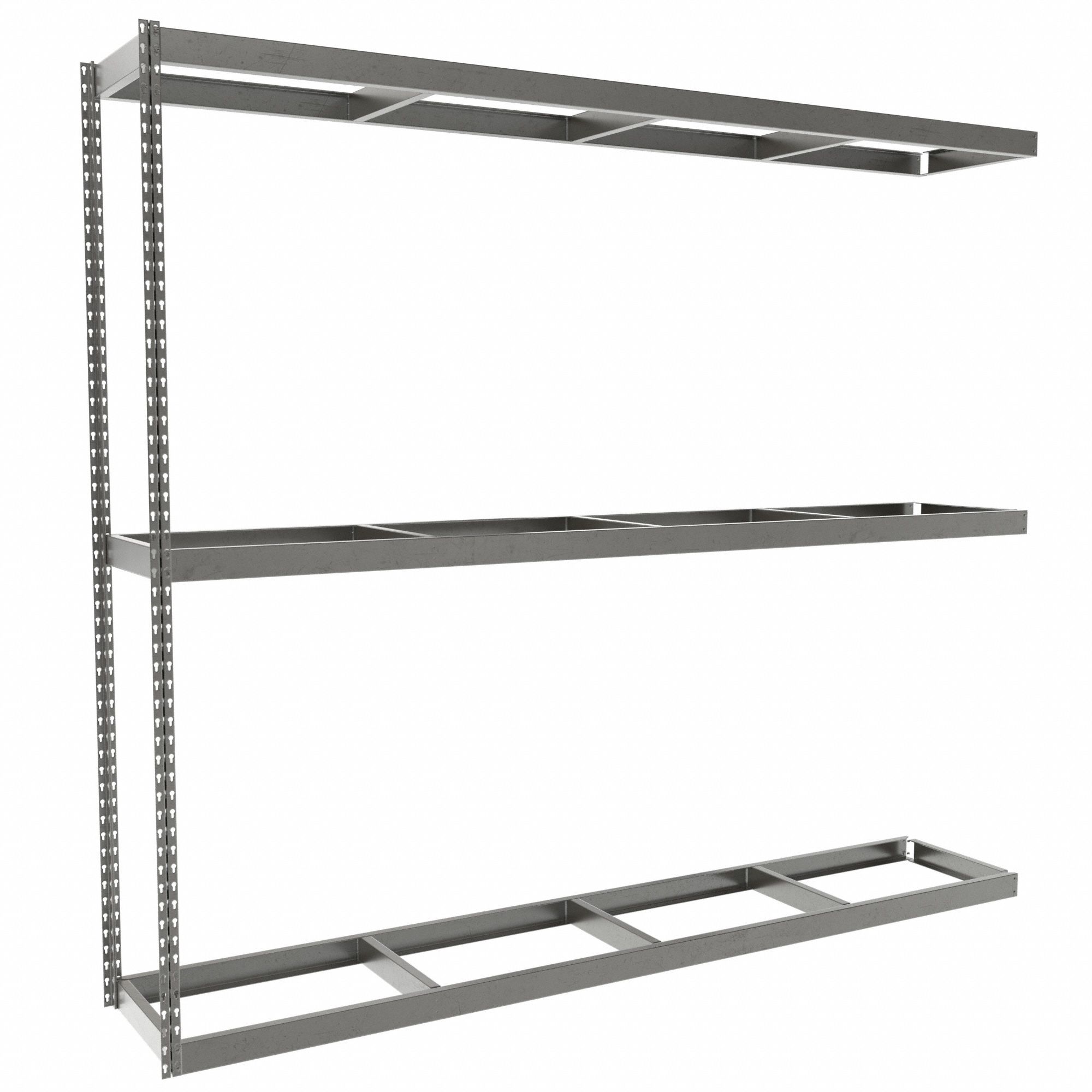 Boltless Shelving: Add-On, Heavy-Duty, 96 in x 18 in, 84 in Overall Ht, 3 Shelves