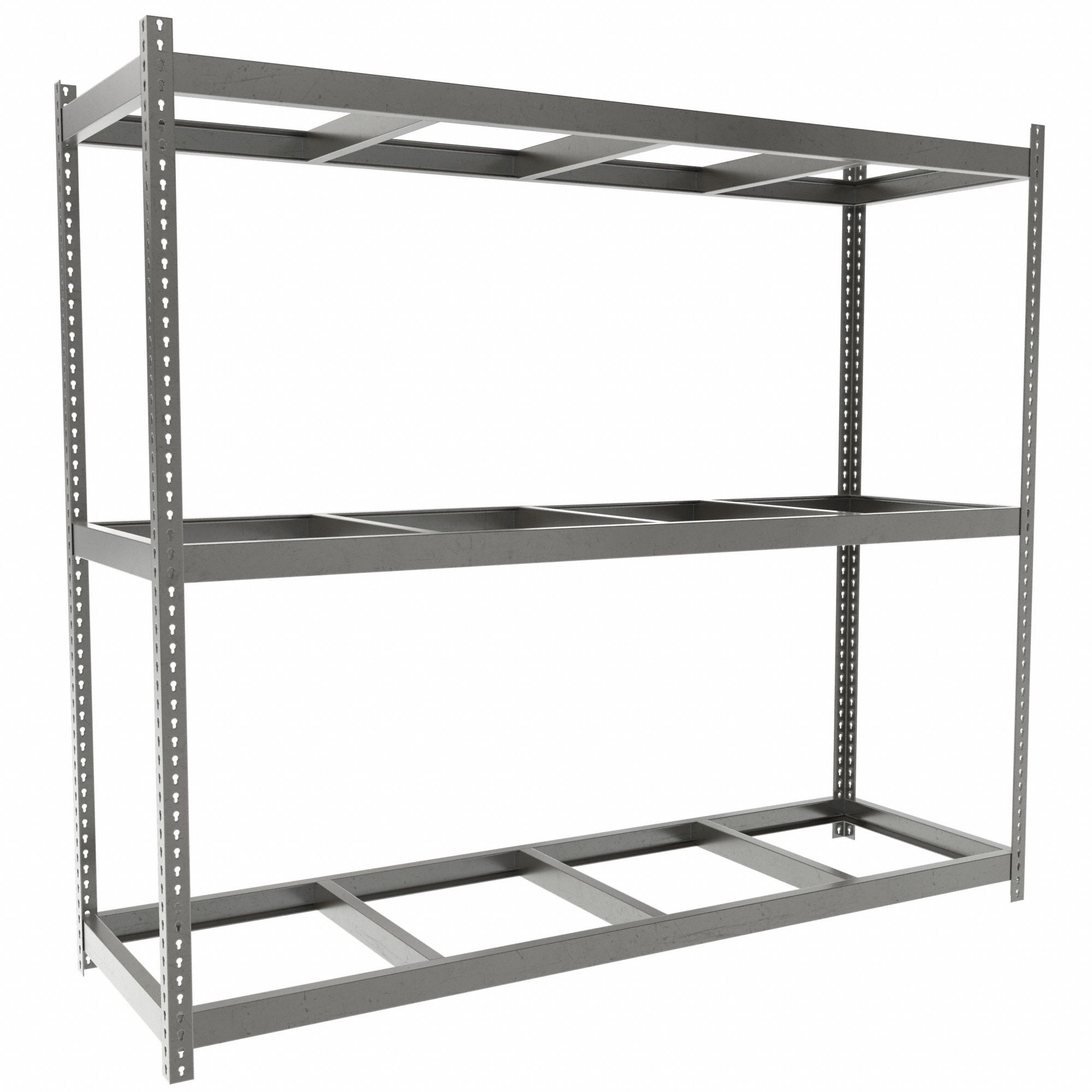 Boltless Shelving: Starter, Heavy-Duty, 96 in x 30 in, 84 in Overall Ht, 3 Shelves, Open