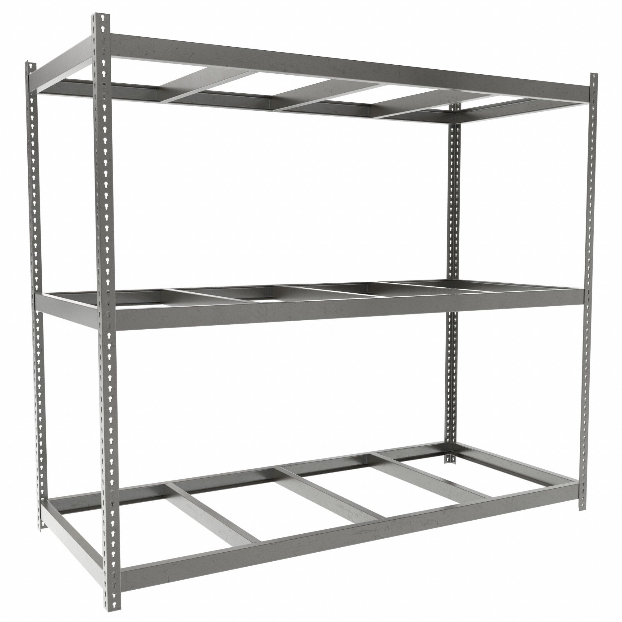 Boltless Shelving: Starter, Heavy-Duty, 96 in x 42 in, 84 in Overall Ht, 3 Shelves, Open