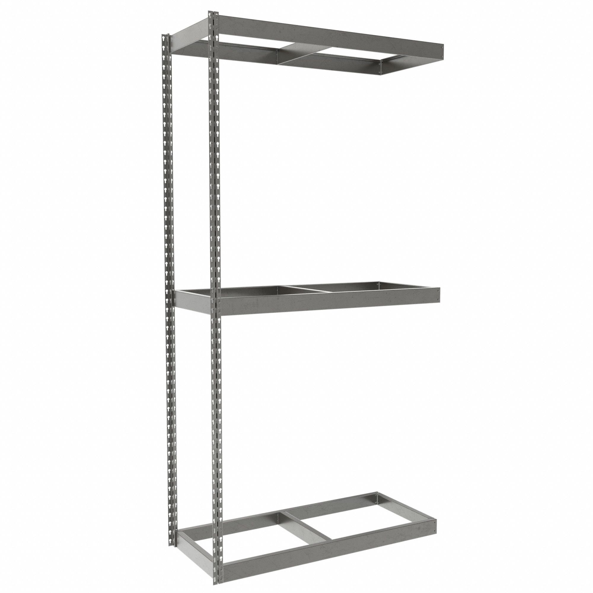 Boltless Shelving: Add-On, Heavy-Duty, 42 in x 18 in, 84 in Overall Ht, 3 Shelves