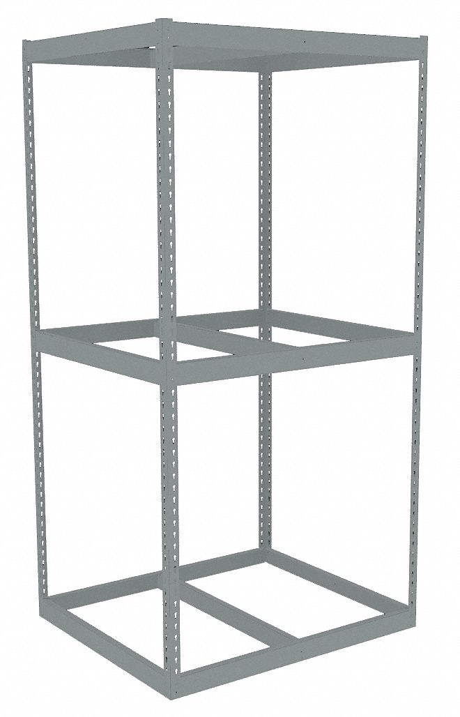 Boltless Shelving: Starter, Heavy-Duty, 42 in x 30 in, 84 in Overall Ht, 3 Shelves, Open