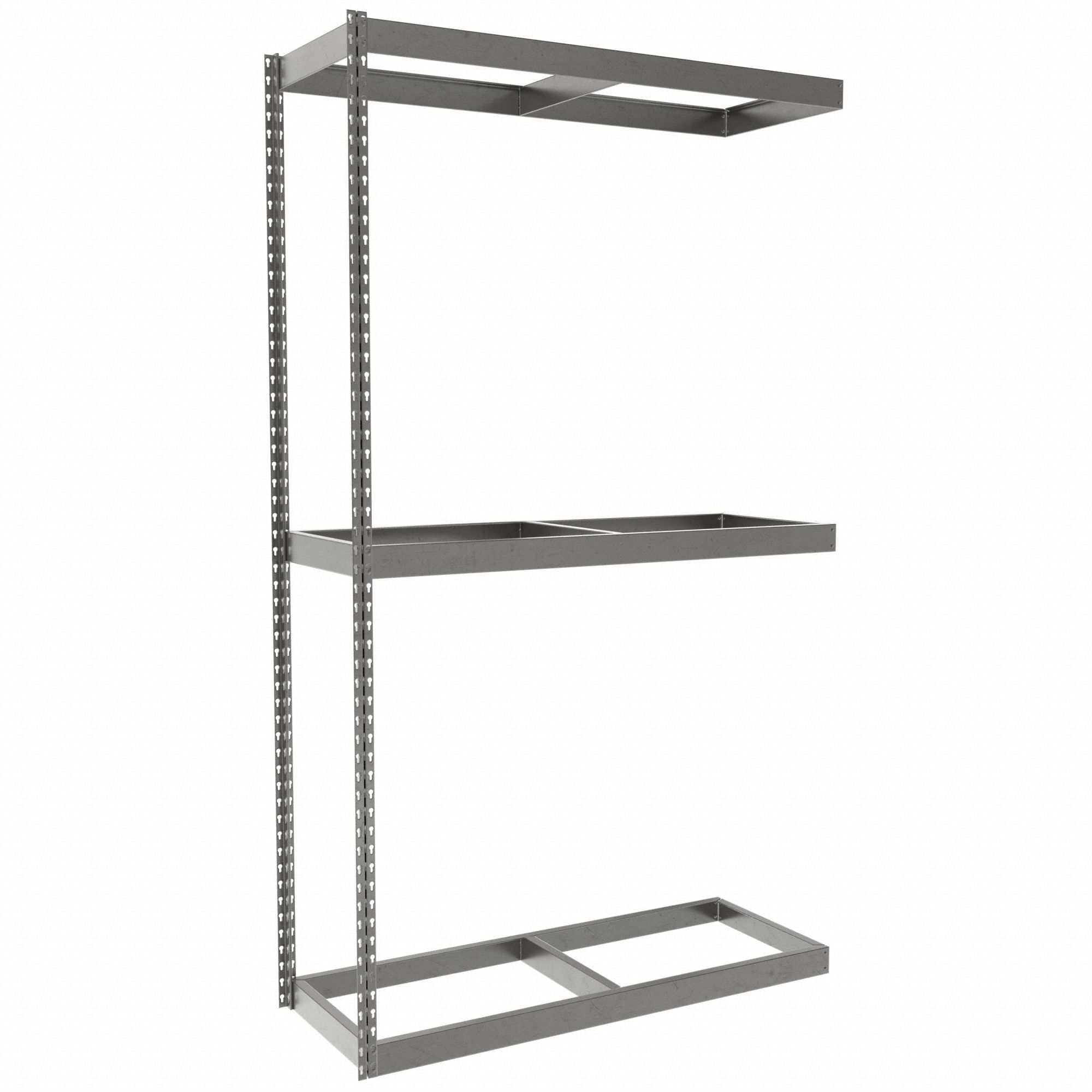 Boltless Shelving: Add-On, Heavy-Duty, 48 in x 18 in, 84 in Overall Ht, 3 Shelves