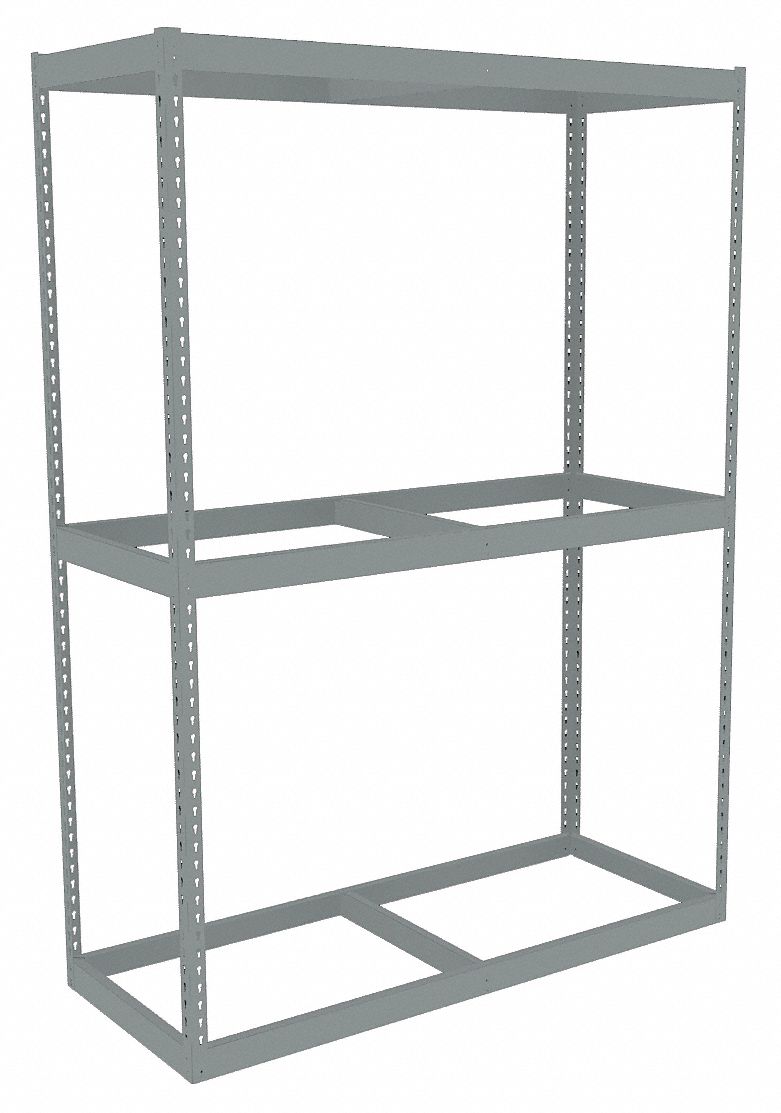 Boltless Shelving: Starter, Heavy-Duty, 60 in x 18 in, 84 in Overall Ht, 3 Shelves, Open