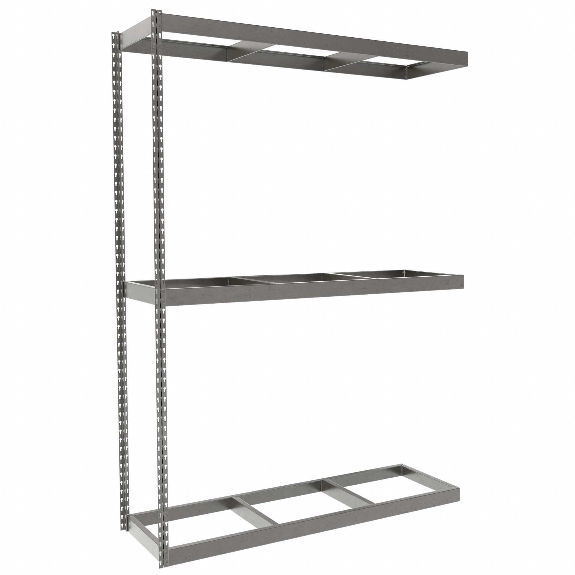 Boltless Shelving: Add-On, Heavy-Duty, 60 in x 18 in, 84 in Overall Ht, 3 Shelves